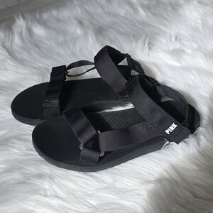 PINK Black Strappy Sandals Size 5/6